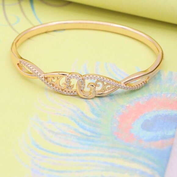 Rose Gold Plated Bangle with Curvy Heart Cutwork and Sparkling CZ, XPBL0424 - Picture 6 of 12
